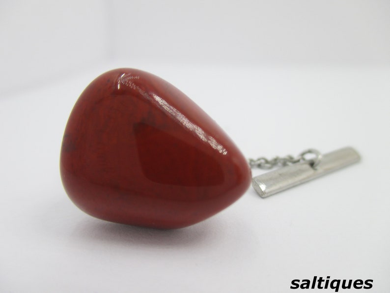 Jasper Tie-tack vintage mens jewelry for work or dress Real Stone Tietack red jasper tie tac with lanyard