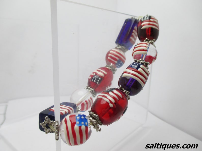 glass jewelry on sale hand painted 4th of July Glass Bead Bracelet gift for 4th of July Independence Day Red white blue bracelet