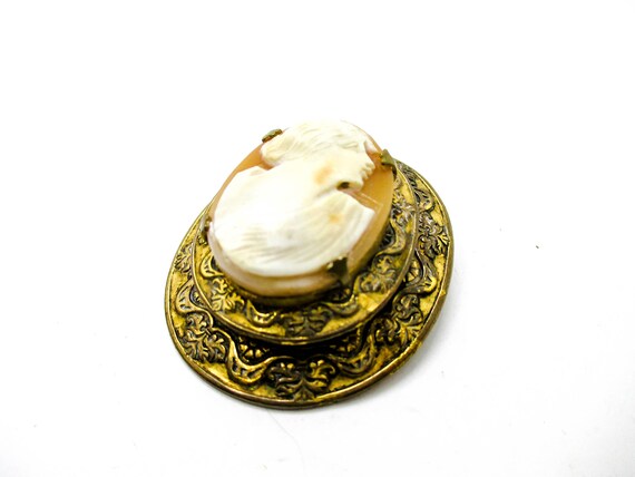 Brooch Cameo Vintage Carved Shell lARGE 3D Tiered Cameo Brooch Cameo Brooch Raised Setting OOAK One of a kind