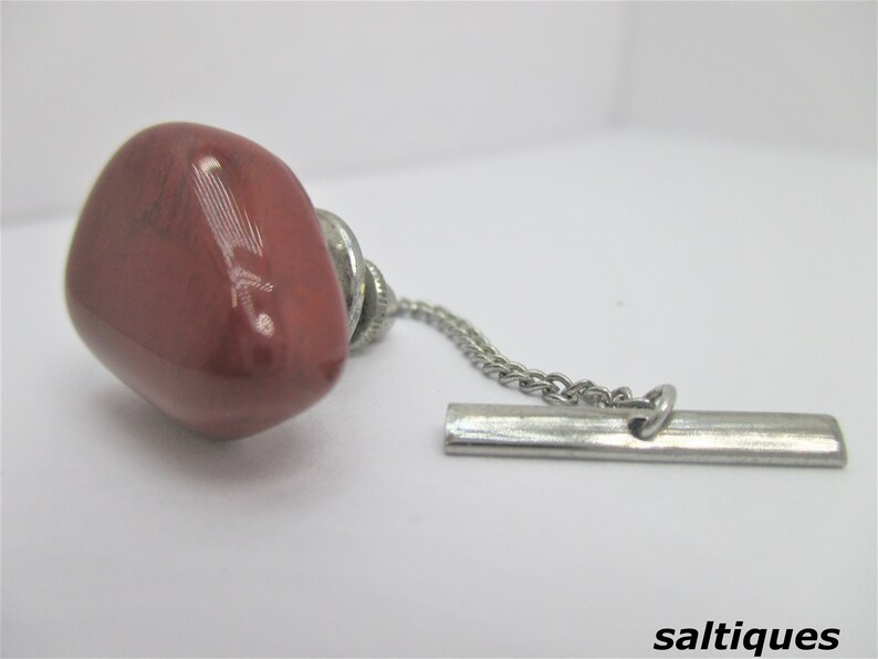 Jasper Tie-tack vintage mens jewelry for work or dress Real Stone Tietack red jasper tie tac with lanyard