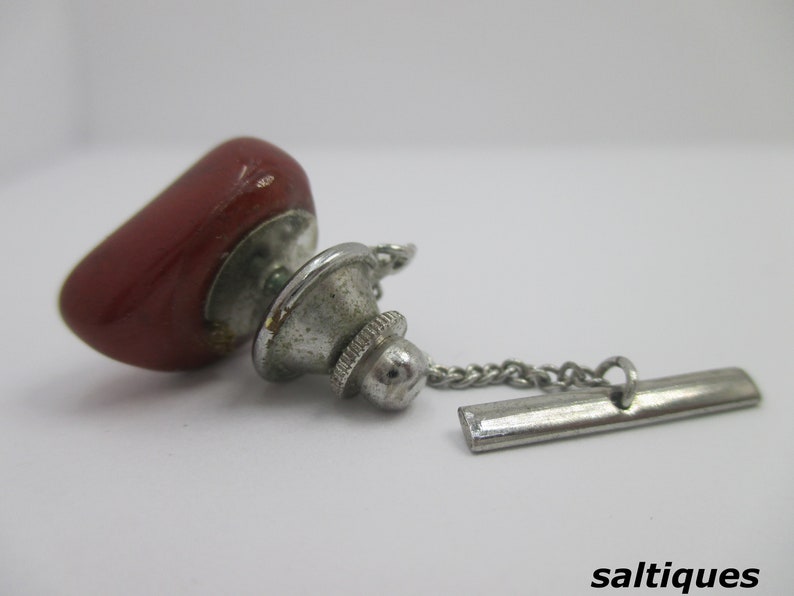Jasper Tie-tack vintage mens jewelry for work or dress Real Stone Tietack red jasper tie tac with lanyard