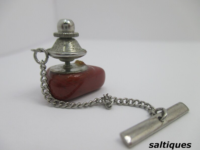 Jasper Tie-tack vintage mens jewelry for work or dress Real Stone Tietack red jasper tie tac with lanyard