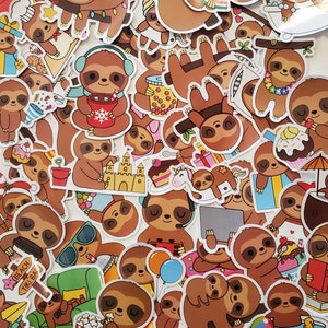 SLOTH Theme Stickers, 8 PIECES, Set of Stickers, Cute Sloth Sticker Set, UV resistant, Waterproof, Bulk Pack Sticker, Cartoon Sloth, Happy