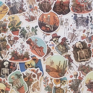Floral Skeleton Sticker Set, 12 PIECES, Botany & Bones, Gardening Skeleton Stickers, Matte Skeleton Stickers, UV Resistant, Waterproof, Set