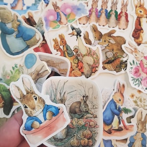 Peter Rabbit Stickers, Vintage Tale Illustrations, 5-Piece Set (Waterproof & UV Resistant)