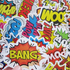 Comic Action Bubble Stickers, Waterproof UV Resistant Set, 12 Piece Set