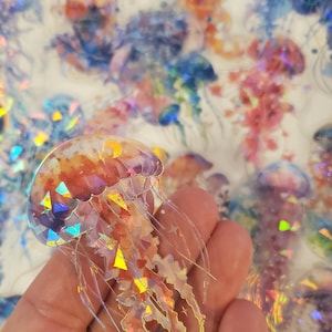 Jellyfish Stickers, Holographic, Transparent, Sticker Set (3 Pieces)
