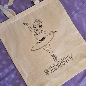 Color Me Tote, Ballerina Bag, reusable tote bag, color fun, decorate yourself, personalized, your name, gift, custom, design, color, fun