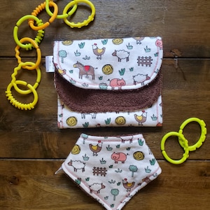 Farm Animals Bib and Burp Set, Farm themed baby set, Bandana Bib, Burp rag, Little Farmer, Cowboy, two-piece set, Baby Gift, Farmer, Animals