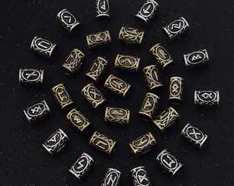 Set of 24 small Viking rune beads, gold silver copper, alloy braid. vikings beard celtic