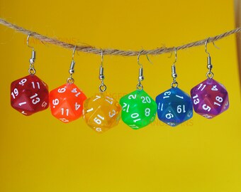 Hook with Earnuts 5 Colors Available d20 20-Sided Polyhedral Dice Earrings