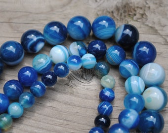 Blue Peacock Agate stone beads -   4mm to 12mm marbled stone