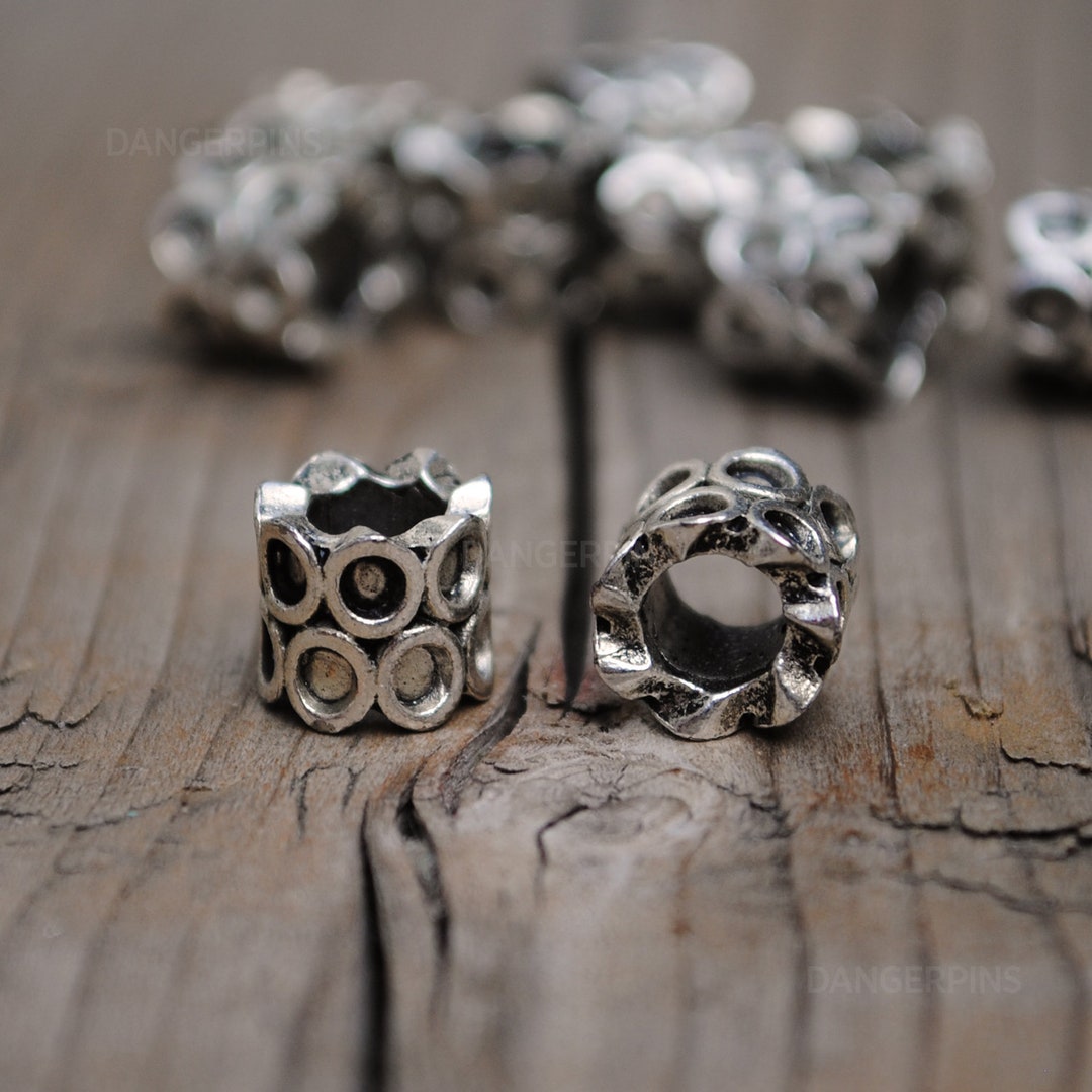 10 Small Joined Rings Hair Beard Braid Beads - Alloy Metal Silver ...