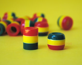 10 Resin Rasta stripes hair beads - tall or short