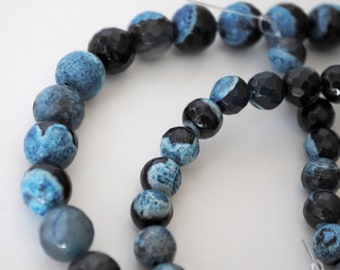 Loose Dragon vein Blue Agate faceted stone beads 8mm or 10mm
