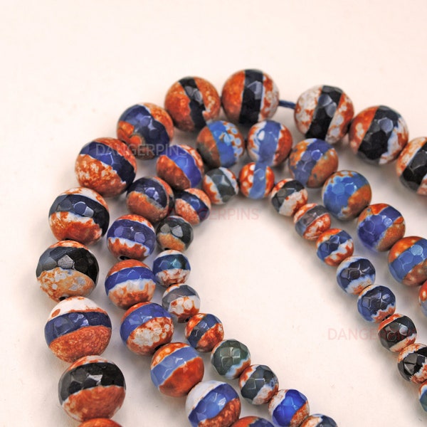 Tibetan style stripe faceted stone beads 6mm to 10mm
