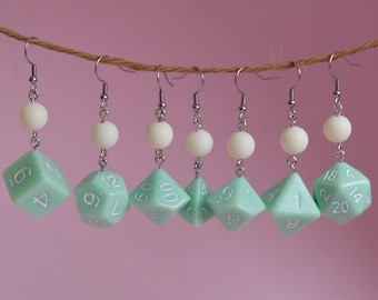 Arctic Mint RPG dice earrings  - D4 D6 D8 D10 D12 D20 D100 - Green White