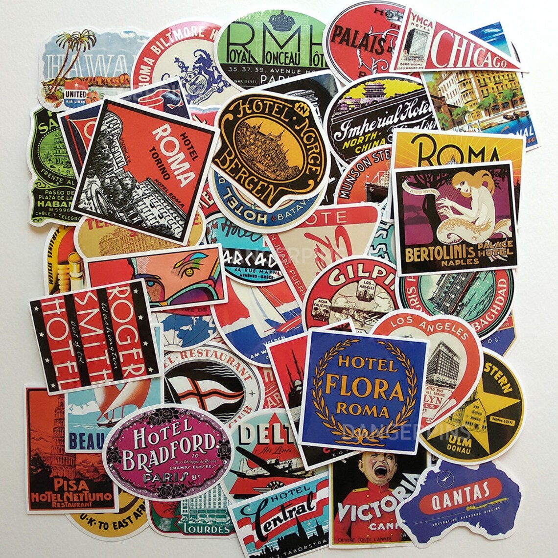 50 Retro travel theme stickers luggage hotel vacation Etsy