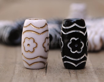 10 Black or White flower resin hair beads - braids beard dreadlock