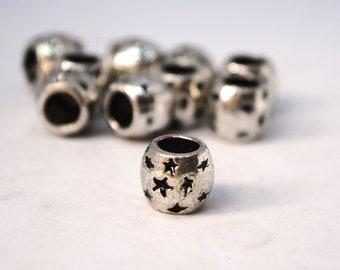 set of 10 Stamped Stars hair / beard / braid beads - alloy rings charms dreadlocks