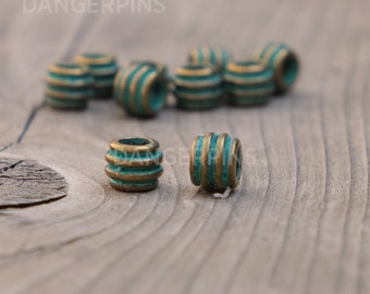 set of 10 small Banded Copper look viking / celtic hair beard braid beads