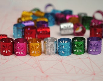 Set of 20 Small  Flowerburst adjustable multicolored dreadlocks cuffs clasps beads mixed