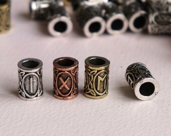 Set of 24 small Viking rune beads, gold silver copper, alloy braid. vikings beard celtic