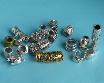 set of 18 Mixed viking / celtic hair / beard / braid beads - alloy cuffs norse charms dreadlocks