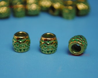 10 Verdigris stamped Gold color hair / braid beads - alloy rings charms dreadlocks