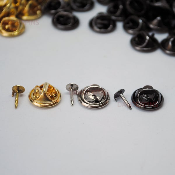 50 Pin backs tacks and clips - jewellery making D.I.Y Gold Silver Black Brooch
