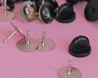 50 wide base pin backs and rubber fasteners