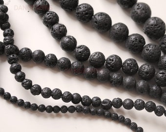 Loose Black Lava stone beads 4mm to 14mm