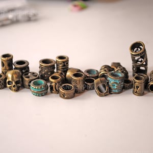 25 Bronze Small Mixed viking / celtic hair / beard / braid beads - alloy cuffs norse charms dreadlocks