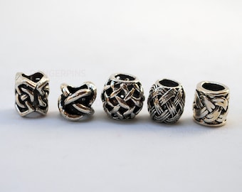 5 mixed Celtic Knot hair beard braid beads - alloy metal silver viking