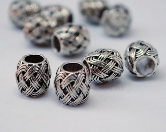 10 Woven knot viking celtic hair beard braid beads - alloy metal silver