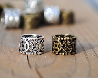 set of 10 small Norse Wheel hair rings beard braid beads Silver bronze - viking celtic