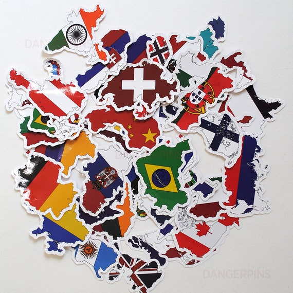 50 International Flag Themed Vinyl Stickers Flags Country Etsy