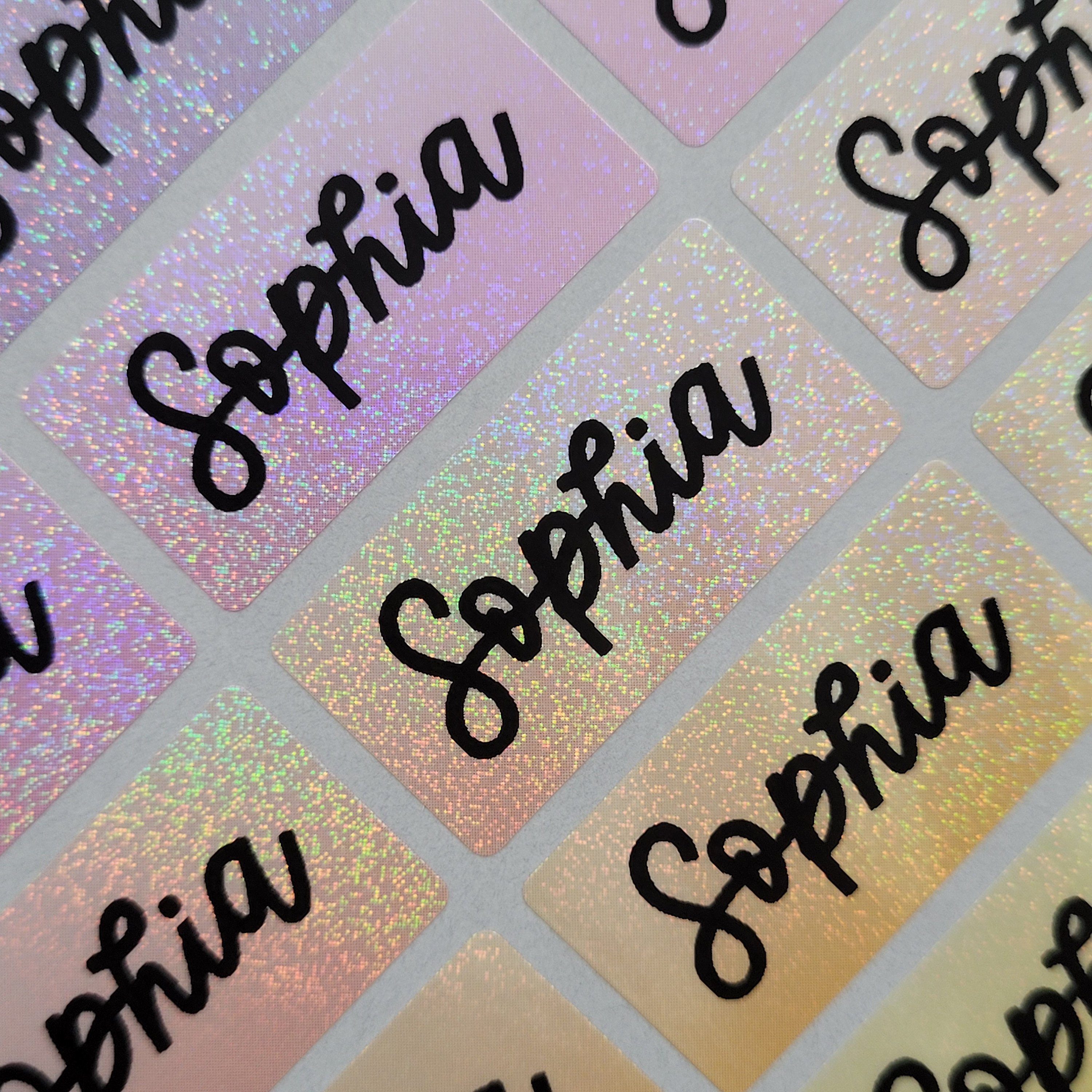 Rainbow Glitter Waterproof Name Stickers