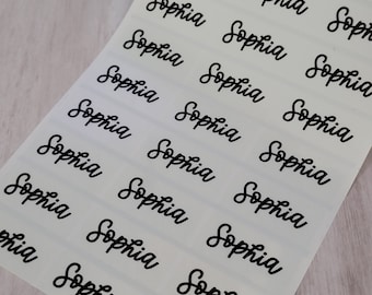 May include: A sheet of white sticker paper with the name "Sophia" printed in black cursive on each sticker.
