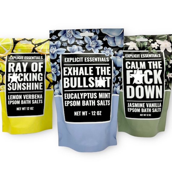 Bath Salt Trio Gift Set, Eucalyptus Mint, Jasmine Vanilla, Lemon