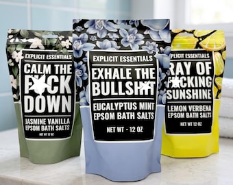 Bath Salt Trio Gift Set, Eucalyptus Mint, Jasmine Vanilla, Lemon Verbena