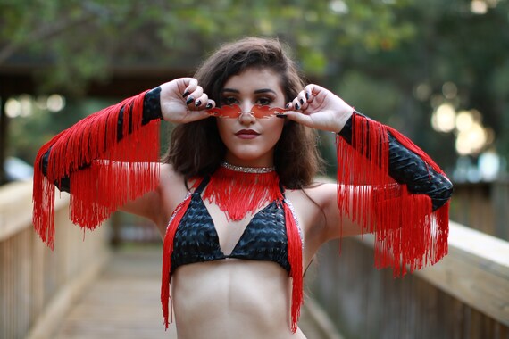 red and black rave outfit