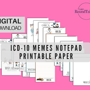 Código CID-10 Memes Download instantâneo de artigos de papelaria para impressão | Papel para bloco de notas | Papel para impressão | Modelo de escrita de carta | Lembretes