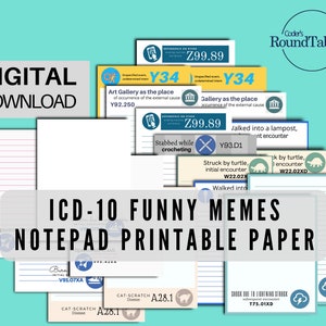 ICD-10 Memes divertidos Descarga instantánea Papelería imprimible / Papel de bloc de notas / Papel imprimible / Plantilla de escritura de cartas