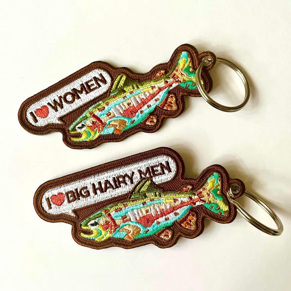 rainbow trout embroidered keychain tags pride