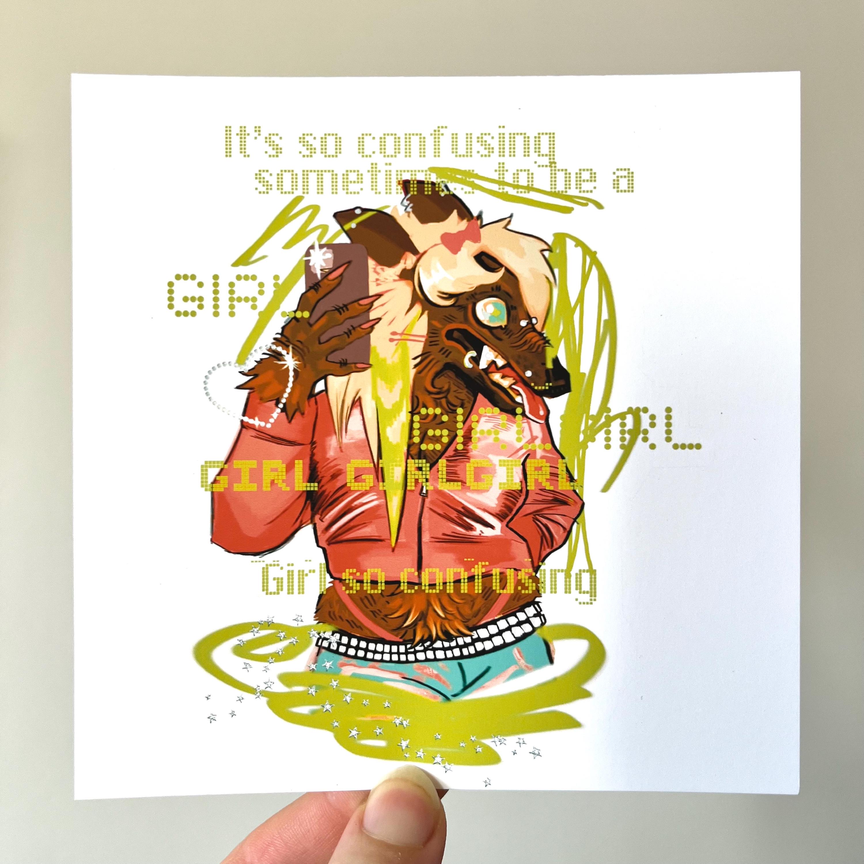 so confusing | werewolf girl 5x5 matte art print