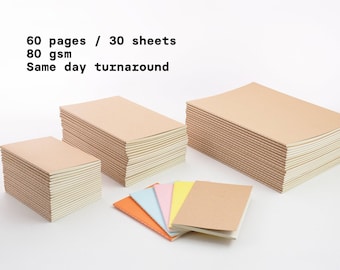 Bulk Kraft Notebooks | 60 pages 30 sheets | 80 gsm eco-friendly paper | Sketchbook | Traveler inserts | OM A7 A6 A5 B5 notebook journal