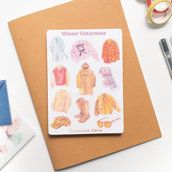 Handmade Winter Outerwear Sticker Sheet | Journaling Stickers | Aesthetic Stickers | Occasional Motto handmade kiss cut stickers