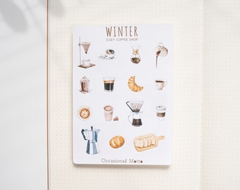Cozy Coffee Shop Sticker Sheet | Lovely Winter Stickers For Journaling | Occasional Motto Kiss Cut Coffee Shop Journal Stickers