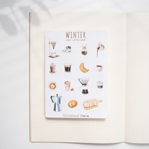 Cozy Coffee Shop Sticker Sheet | Lovely Winter Stickers For Journaling | Occasional Motto Kiss Cut Coffee Shop Journal Stickers